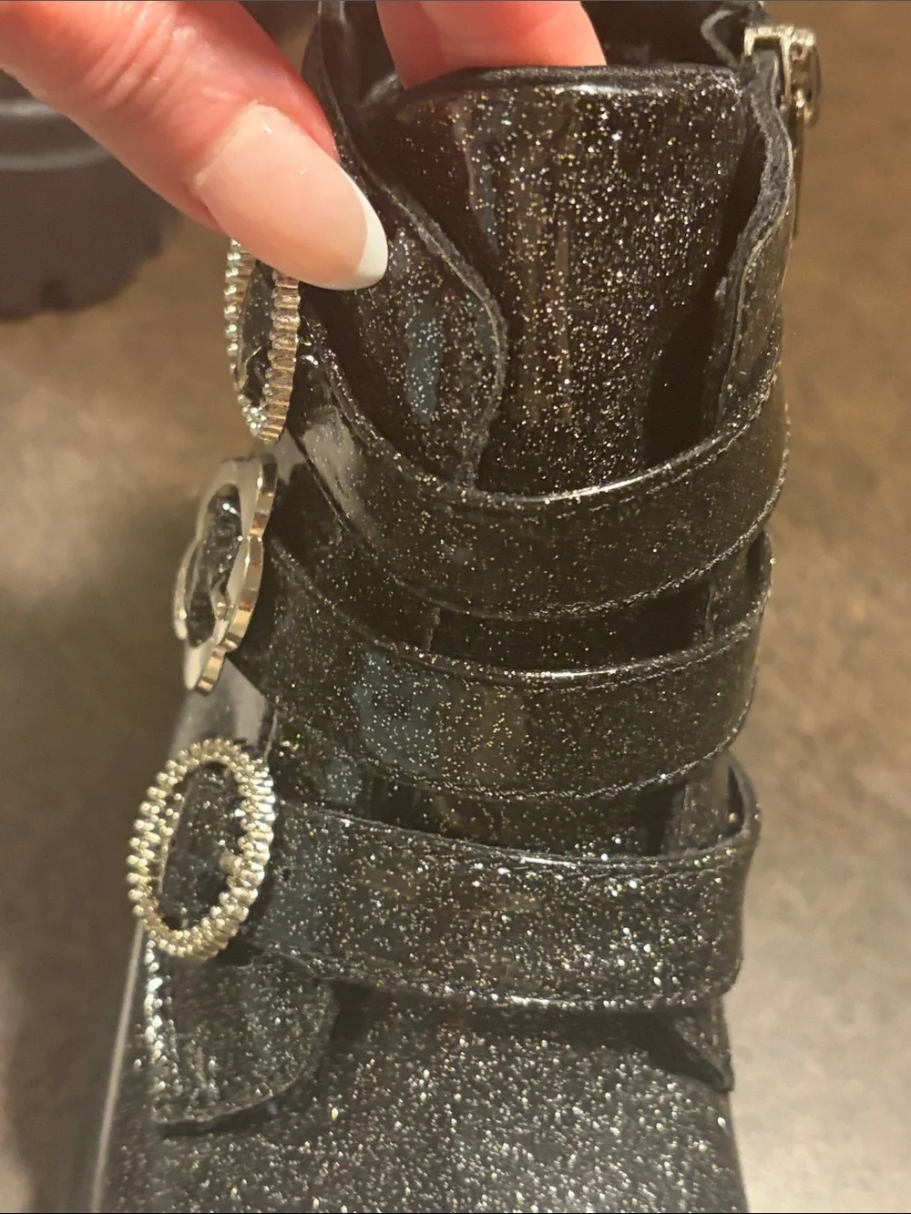 Justice Girls Black Glitter Buckle Ankle Boots